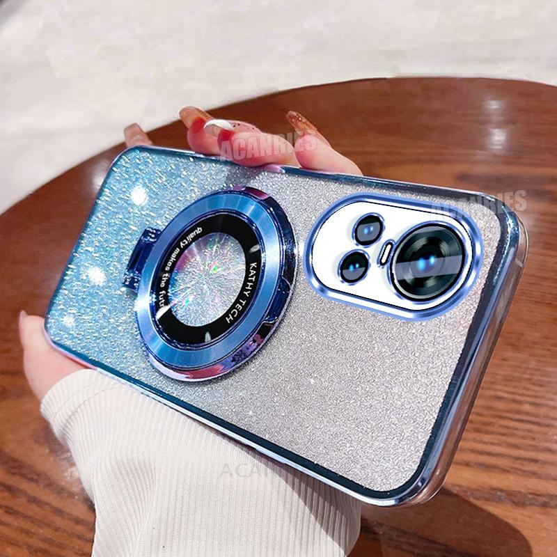 Reno10pro Luxury Glitter Plating Holder Silicone Case For Oppo Reno 10 11 12 Reno10 Pro 10pro Shockproof Protect Stand Cover