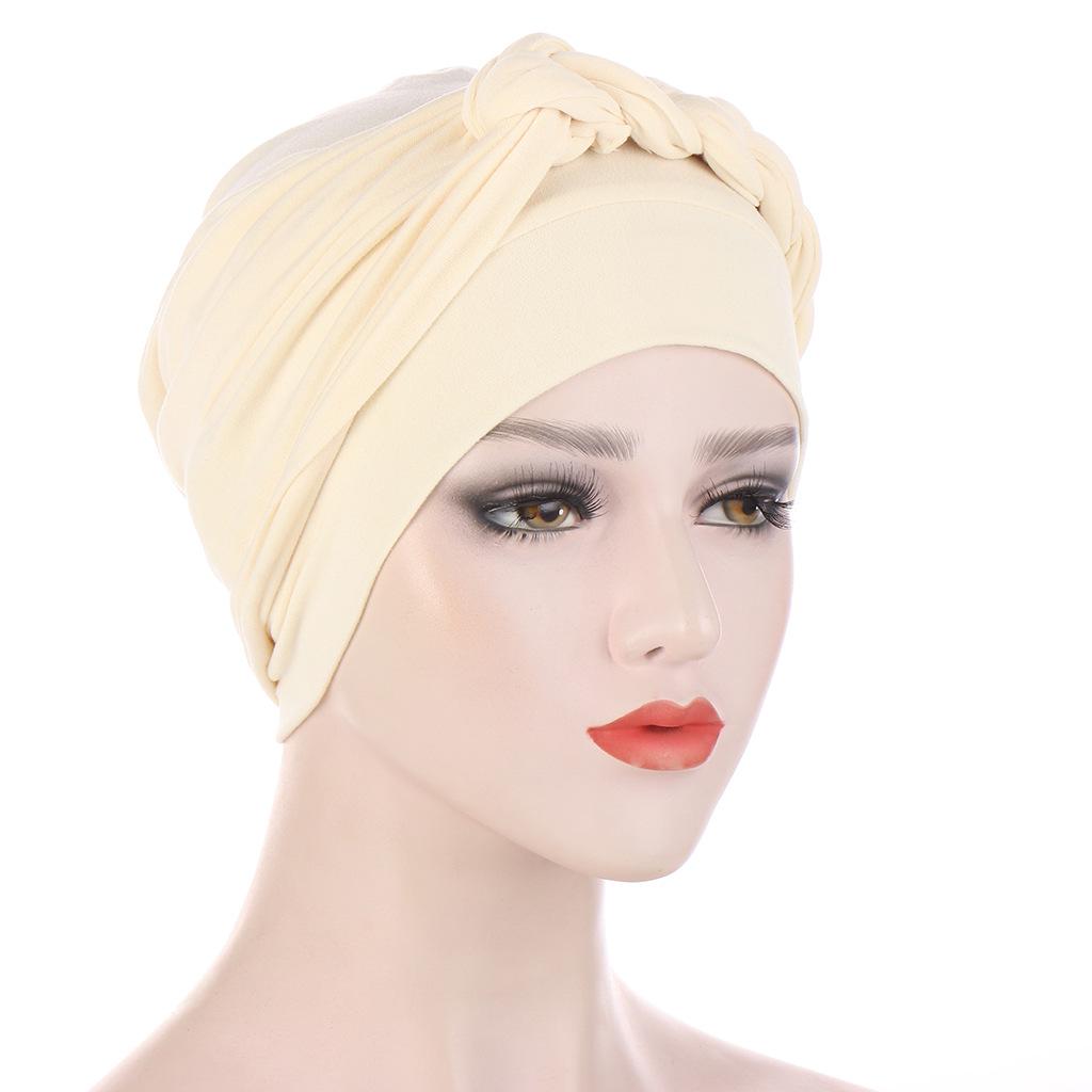 Multicolor Side Braid Soft Headscarf Hat for Muslim Women and Chemotherapy Patients