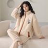 Female Autumn and Winter Coral Velvet Home Clothes Flannel Thickened Winter Plus Velvet Warm Can Be Worn Outside Loose Pajamas Set