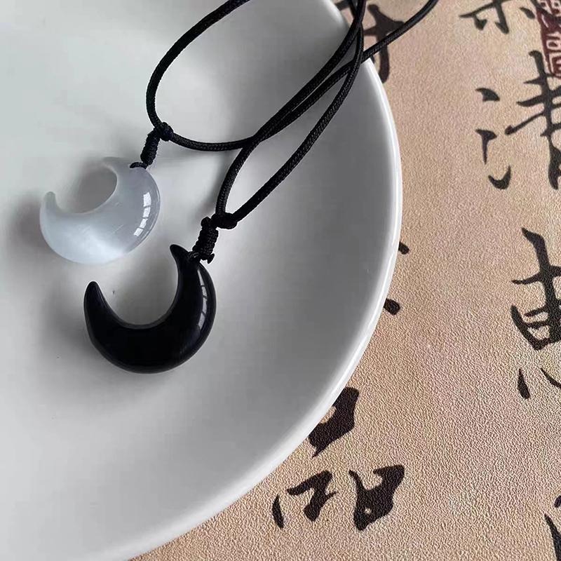 Китайский стиль ретро плетеная веревка ожерелье луна кулон ожерелье для женщин винтажные ювелирные изделия