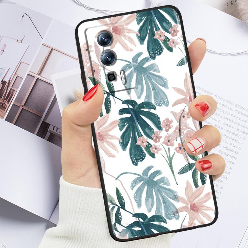 Vintage Flower Leaves For Xiaomi Redmi 9A 9C 9AT 10C 9 9T 10 12C 13C 8 12 K60 A1 K50 K40 5G Black Soft Phone Case