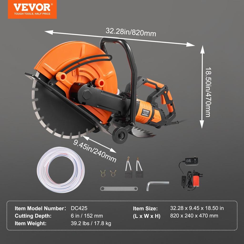 16'' Electric Concrete Saw Wet/Dry Saw Cutter with Water Pump and Blade