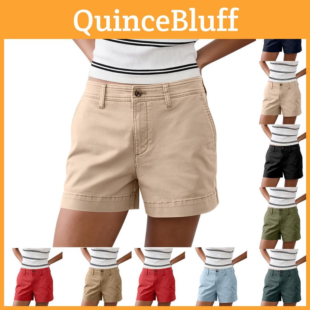Blend Mid Womens Cotton Rise Chino Shorts With Button Closure And Belt Loops For Everyday Casual Wear