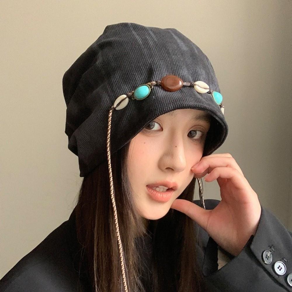 Beaded Decor Beanies Cap Korean Style Pullover Hats Vintage Y2k Baggy Cap Spicy Girls