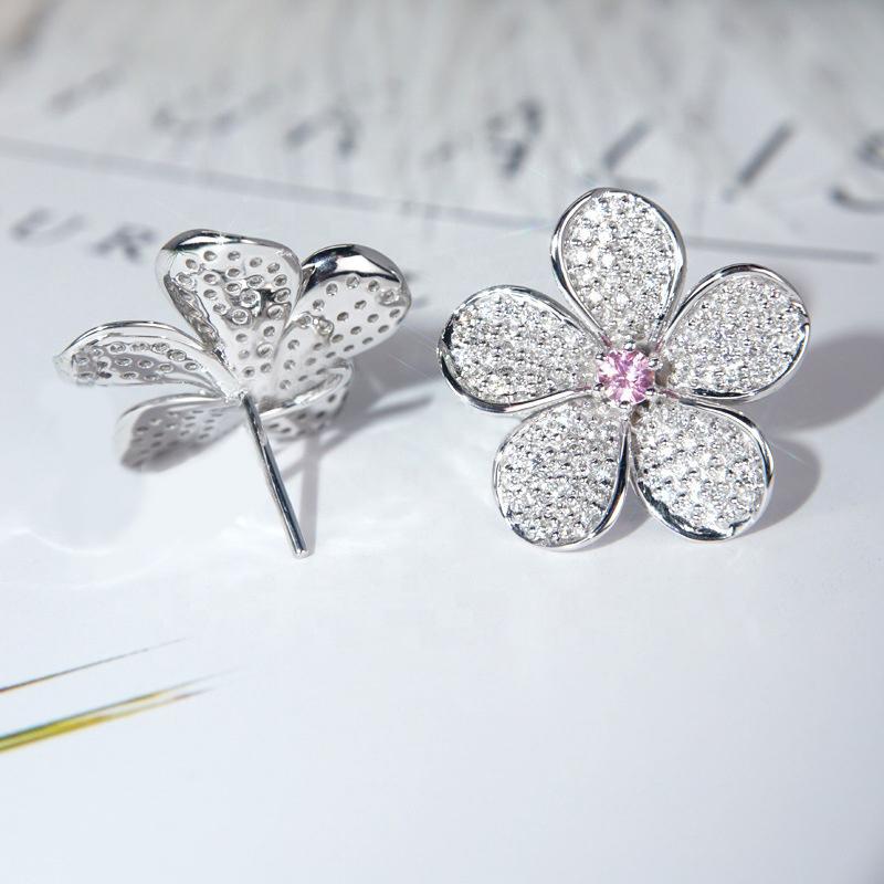 BELLA BOX Серьги-гвоздики с цветком для женщин, блестящие циркониевые аксессуары для романтической вечеринки, женские эффектные ювелирные изделия