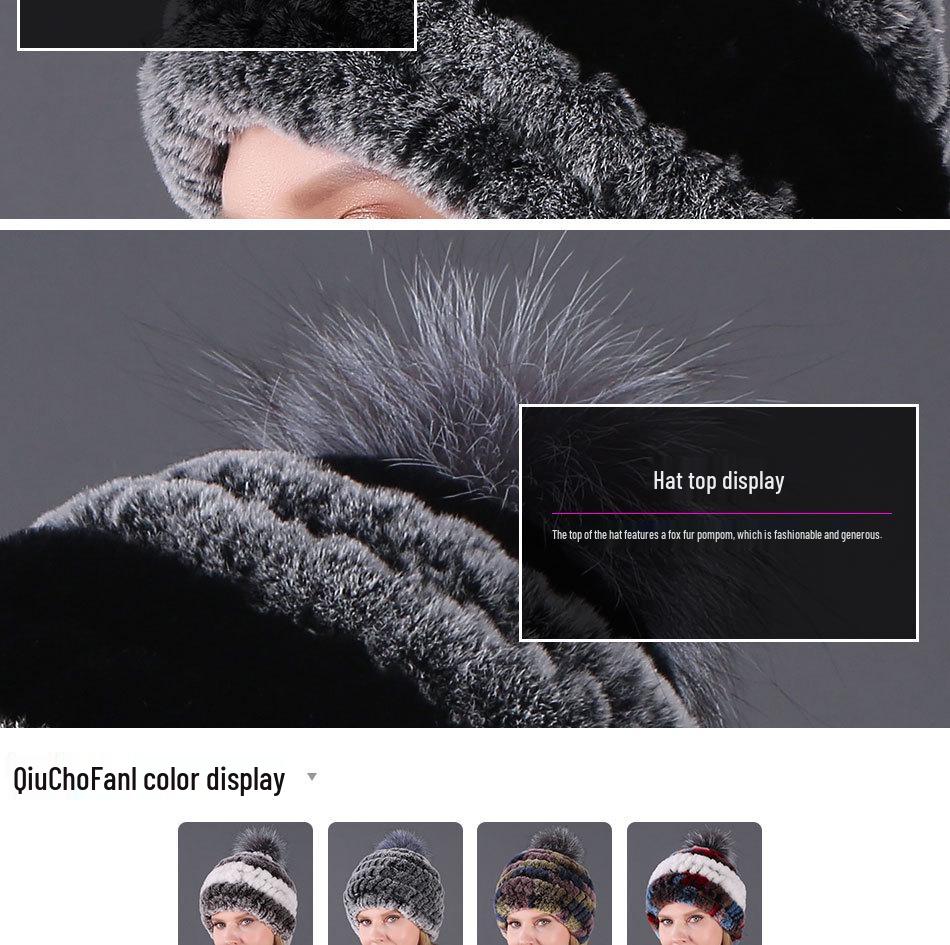 Женская меховая шапка из кролика рекс и помпоном из лисьего меха для осени и зимы