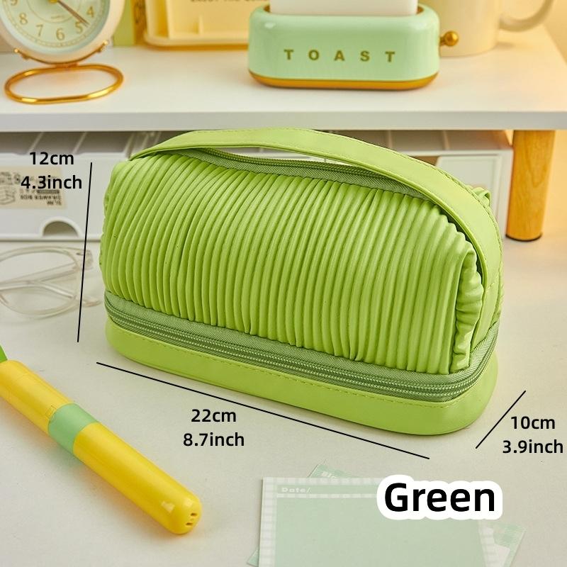 Двухуровневая сумка-карандаш, чехол для ручки, авокадо, зеленый, кремовый, белый, из искусственной кожи, сумка для хранения канцелярских принадлежностей, макияжа, путешествий