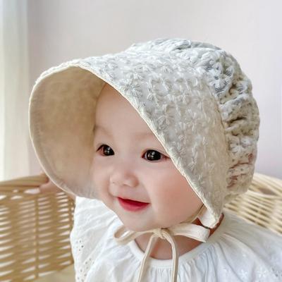 Шапки для младенцев, ведро для новорожденных, летняя дышащая однотонная кружевная детская шапка с цветочным узором