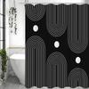 Modern Geometric Arch Sun Minimalist Shower Curtain, Bathroom Decorative Shower Curtain, Waterproof Shower Curtain with Hooks