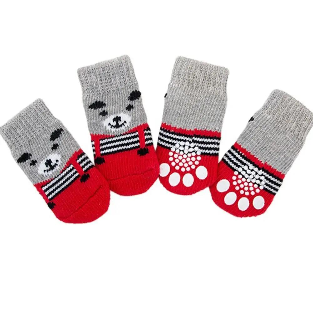4Pcs Pet Cat Dog Floor Anti-slip Socks Autumn Winter Warm Soft Wool Socks Pet Kitten Puppy Anti-freeze Feet Paw Protector Socks 2