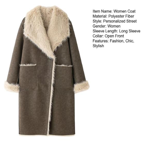 Yousheng Faux Fur Long Trench Coat for Women Reversible Fuzzy Fleece Sherpa Lined Jackets Winter Furry Trimmed Casual Overcoat