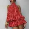 Off Shoulder Polka Dot Dress Backless Chiffon Dress Simple A Line Halter Dress  Summer