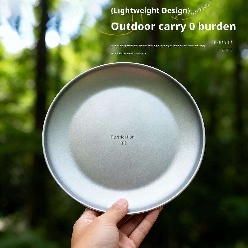 20CM Titanium Camping Plate Multi-Purpose Camping Plate For Barbecue Home Titanium Dinnerware Round Frosted Picnic Gear