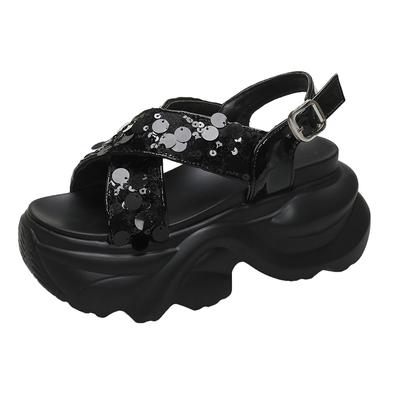 Модные летние женские сандалии на высокой платформе, 8 см танкетка, шлепанцы с блестками, модные 2024, уличные массивные сандалии, пляжные повседневные шлепки для женщин