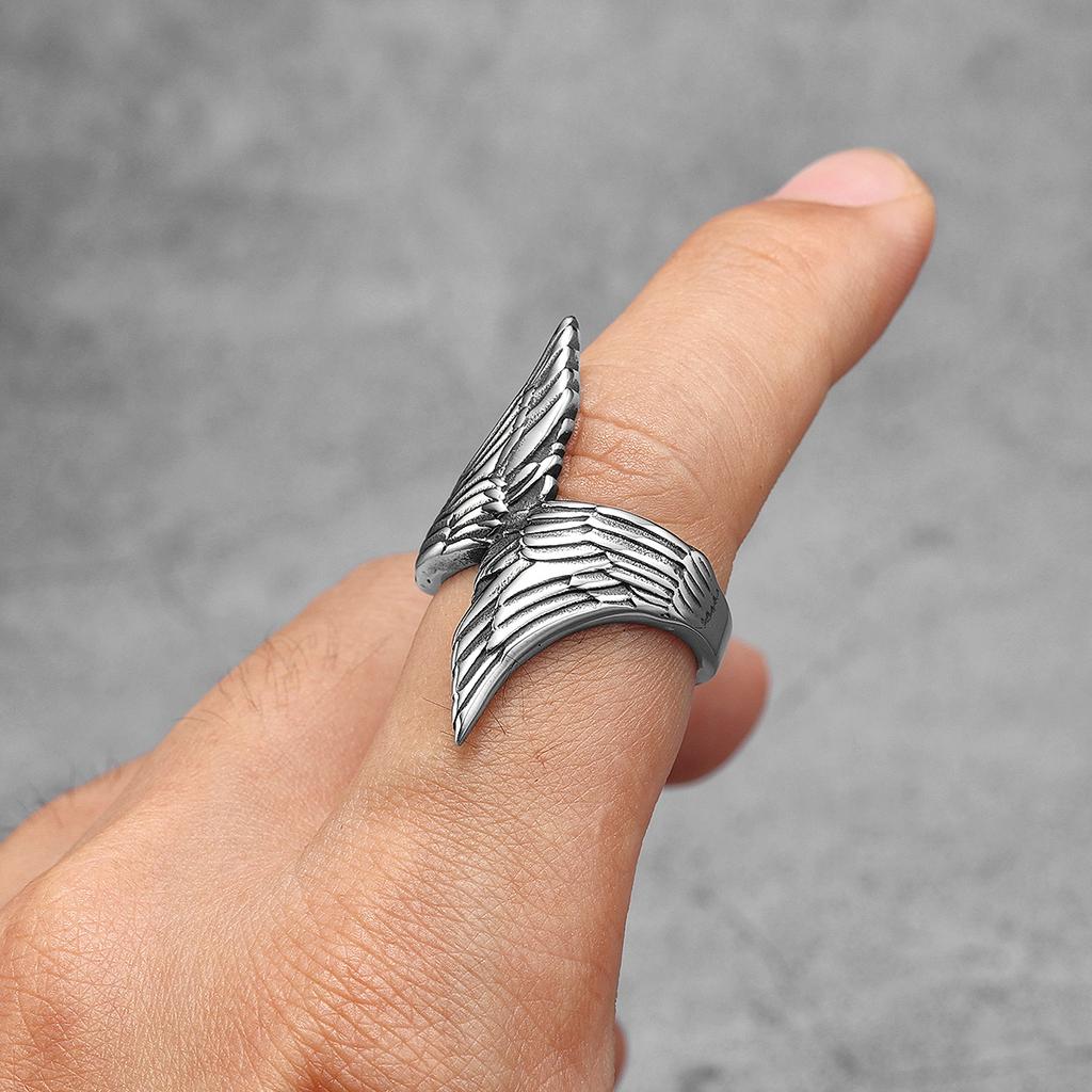 Stainless Steel Men Rings Angel Wings Punk Simple Trendy for Women Biker Fashion Jewelry Halloween Creativity Gift