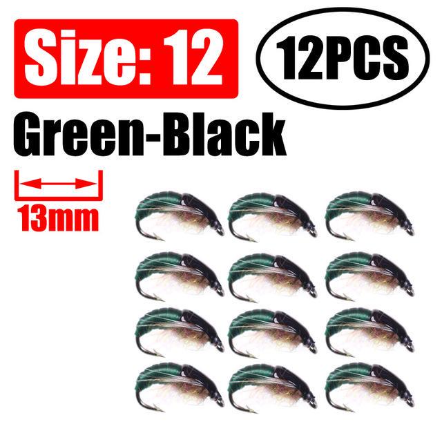 Wifreo 12PCS Fly Fishing Nymph Scud Worm Fly Realistic Aritificial Insect Bait Lures with Hook Size 8 10 12
