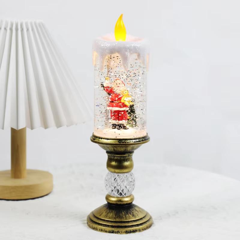 Christmas LED Candle Light Flameless Rotating Waterfall Sparkling Candle Light Crystal Electronic Candle Desktop Decoration Gift