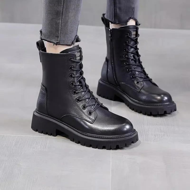 Женская обувь, зимние ботинки 2025 года, новые плюшевые водонепроницаемые нескользящие меховые зимние теплые хлопковые ботинки, удобные уличные ботильоны