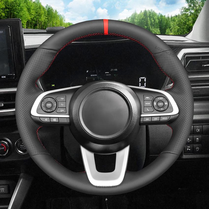 Черный искусственный кожаный чехол на руль автомобиля, сшитый вручную, нескользящий, мягкий, оплетка для Toyota Raize 2019-2024 Yaris 2023-2024