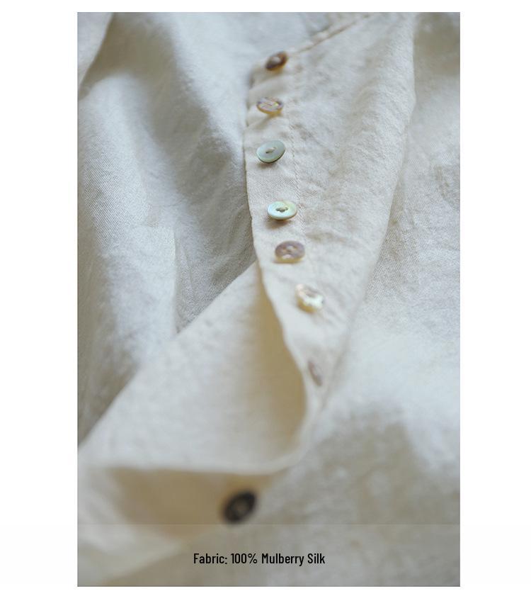 Осень 2021 Ретро Китайский Стиль Тусса Шелковая Тутовая Шелковая Стойка Воротник Свободный Длинный Рукав Повседневная Женская Рубашка