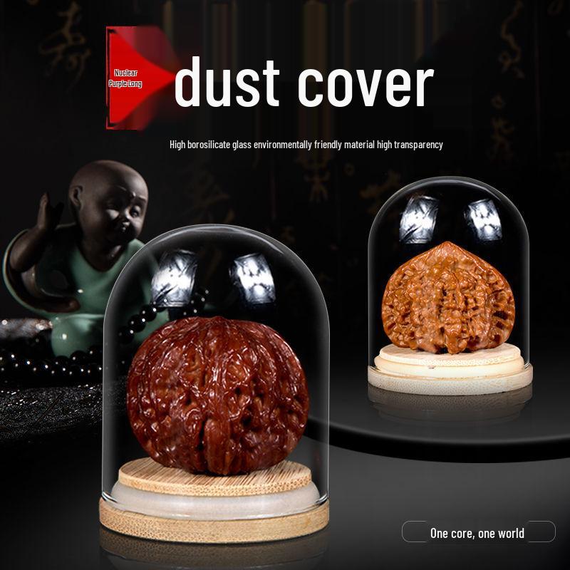 Дисплей для грецких орехов Вэньвань, тыквы и косточек оливы с бамбуковым основанием и стеклянным колпаком высокой прозрачности