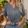 Летняя женская футболка, повседневный топ с v-образным вырезом, темно-серый топ с короткими рукавами
