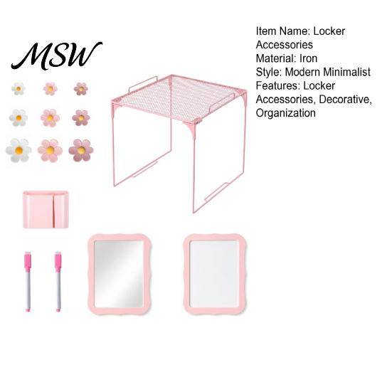 Locker Organization Accessories 15Pcs/Set Pink for School Girls, with Shelf, Dry Erase Whiteboard, Shelf Organizer Markers, Mirror, Pen Holder, Flower