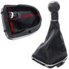 Seat Leon II 2005- BLACK-BEIGE gear shift knob + gaiter with CHROME frame 5 SPEEDS