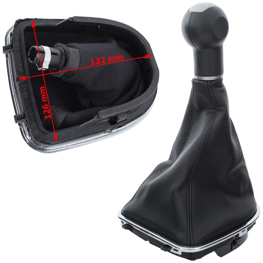 Seat Leon II 2005- BLACK-BEIGE gear shift knob + gaiter with CHROME frame 5 SPEEDS