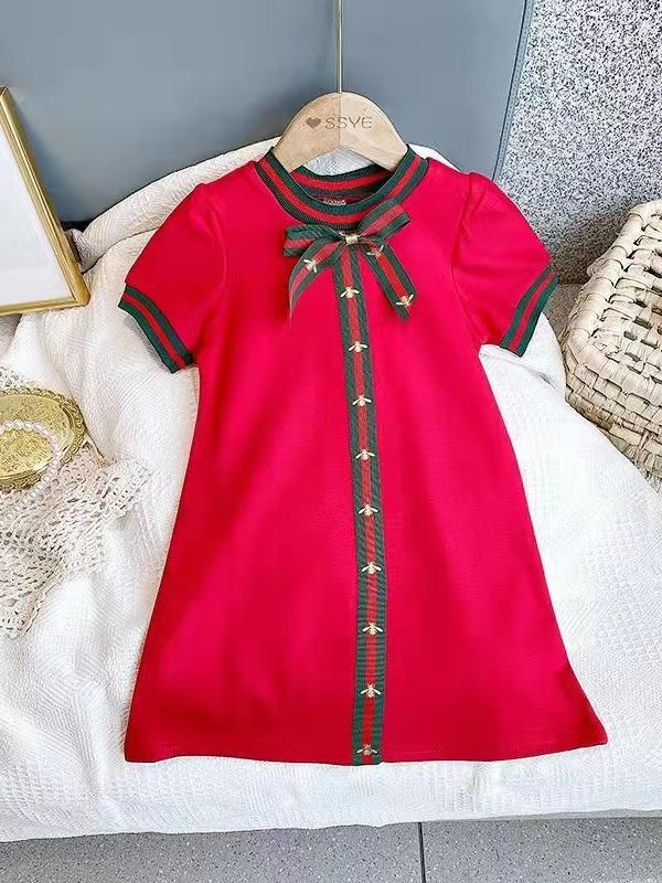 Летнее хлопковое платье принцессы в корейском стиле с бантом для девочек 2023