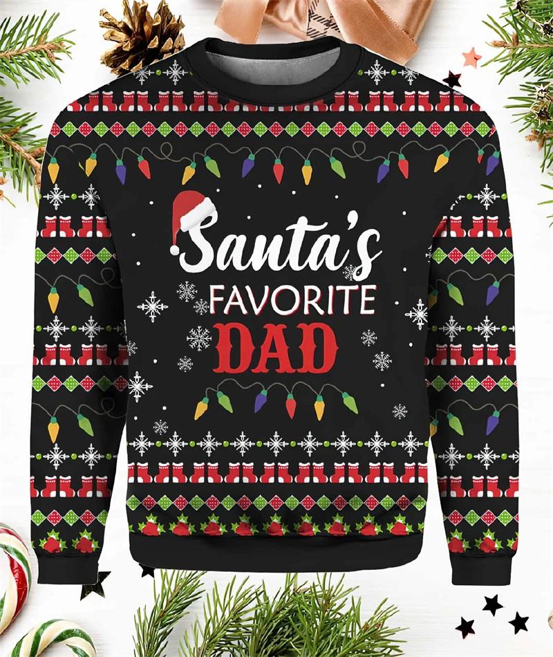 Funny Santa Claus Long Sleeved T-shirt Ugly Christmas Sweater for Men Women Fashion 3D Print Clothes Casual Unisex Tee Clothing