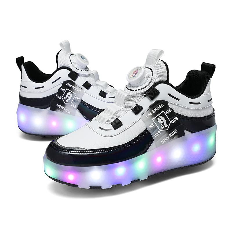 Children's Fashion Wear-resistant Rechargeable Double Row Two Wheel Pulleys Violent Walking Shoes Lighting Lights Sports Shoes Board Shoes