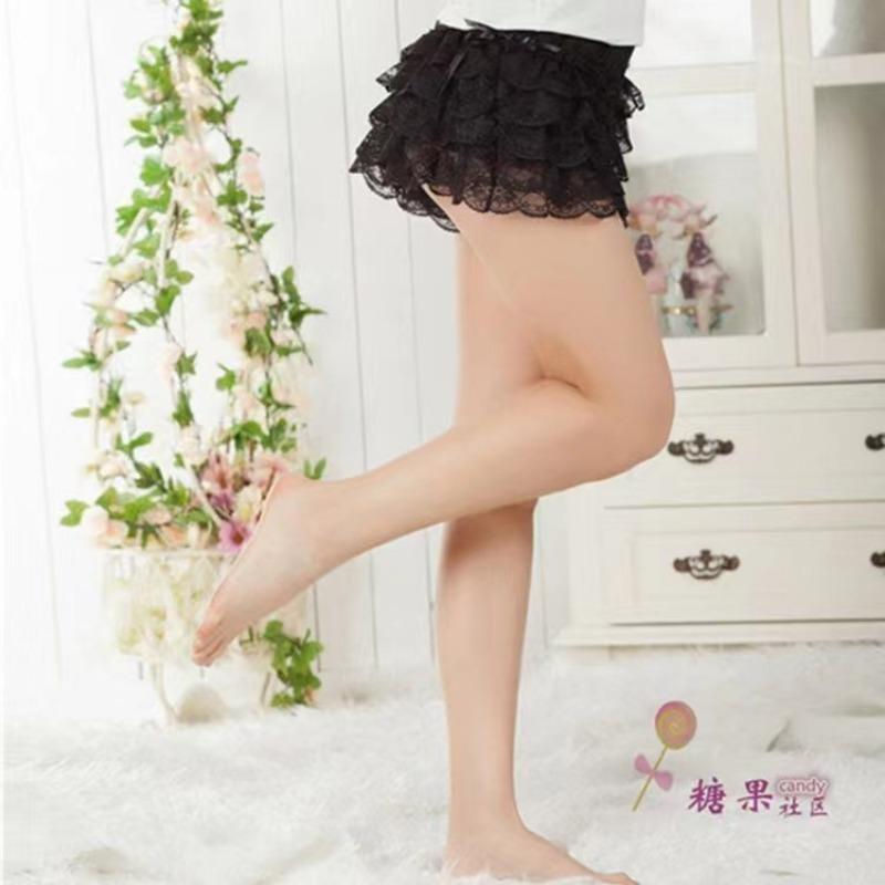 Леггинсы Cake Layer Bow Summer Thin Lace Anti-slip Three-point Airy Leggings Safety Pants для женщин