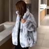 New Tie-dye Rabbit Fur Top Stand-up Collar Zipper Fur Thick Coat Medium and Long Large Size Loose Furry Coat Winter