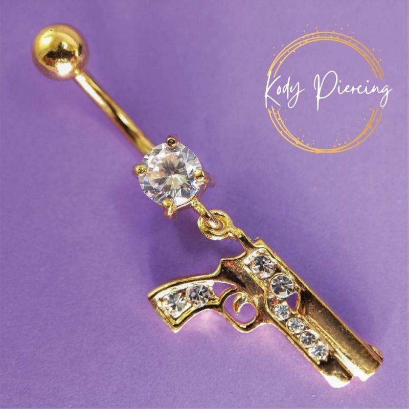 KODY PIERCING Navel Jewelry Colt Pistol Gold Plated Inlaid with Zirconium 10mm
