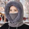 Women Winter Hat with Integrated Scarf Thick Warm Faux Fur Knitted Windproof High Elasticity Full Protection Outdoor Travel Cold Weather Cap