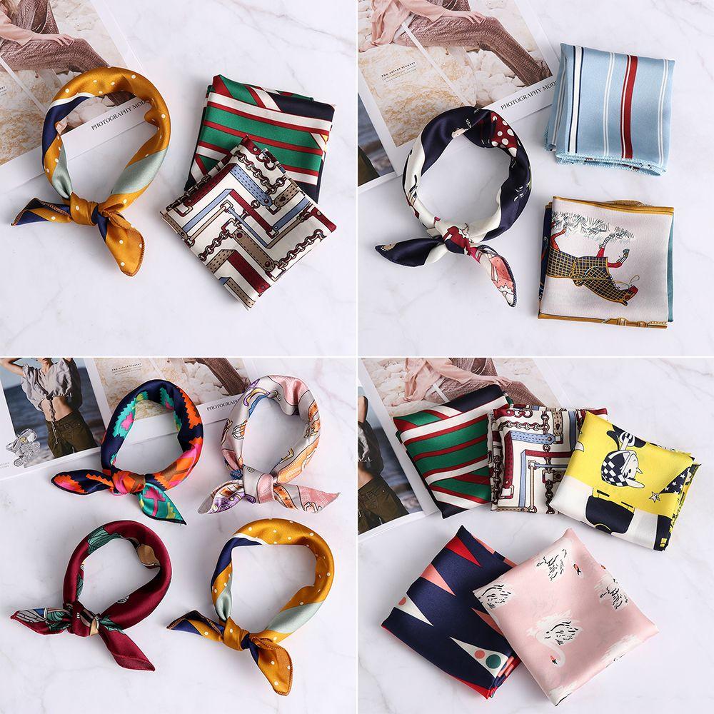 Fashion Head-Neck Tie Wrist Wrap Bags Tie Women Square Scarf Handkerchief Bandana Silk Feel Satin