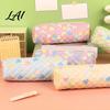 Square Pencil Pouch Heart Print Case Minimalist Pen Pouch Large Trendy Student Case Capacity Stationery Bag for Students School Office Supplies