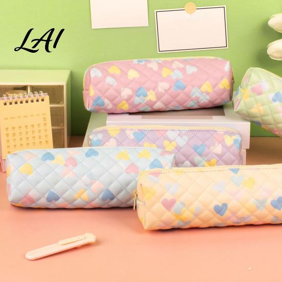Square Pencil Pouch Heart Print Case Minimalist Pen Pouch Large Trendy Student Case Capacity Stationery Bag for Students School Office Supplies