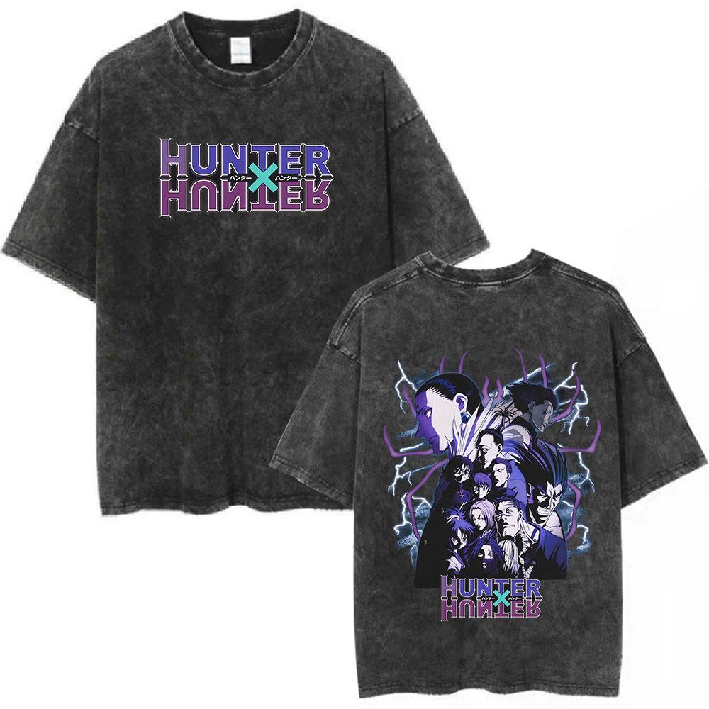 Vintage Washed Anime Hunter X Hunter Printed Tshirt Mens and Womens Washed Tshirt High Quality Vintage Cotton Tshirt Tops