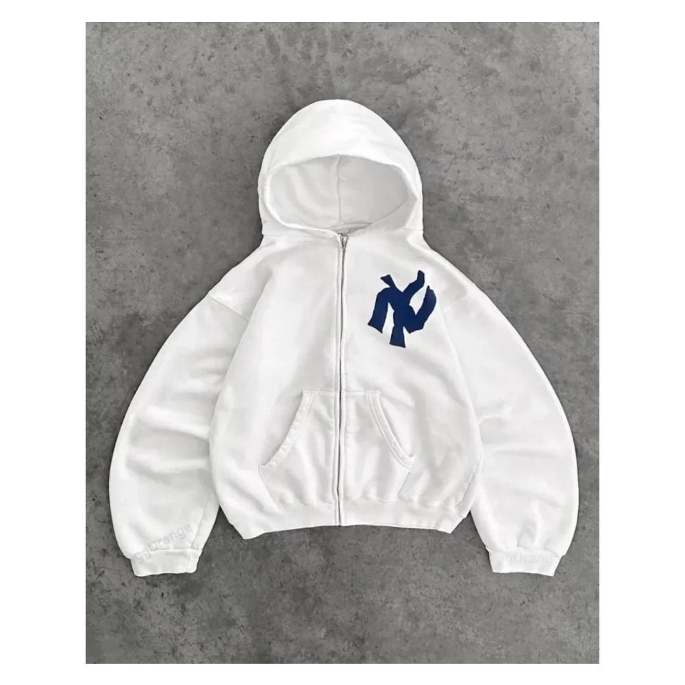 ZYLLO Харадзюку Ретро Новая Печать Цветок Раскрывающийся Свитер С Капюшоном Y2K Уличный Хип-Хоп Повседневный Свободный Свитшот Парный Топ