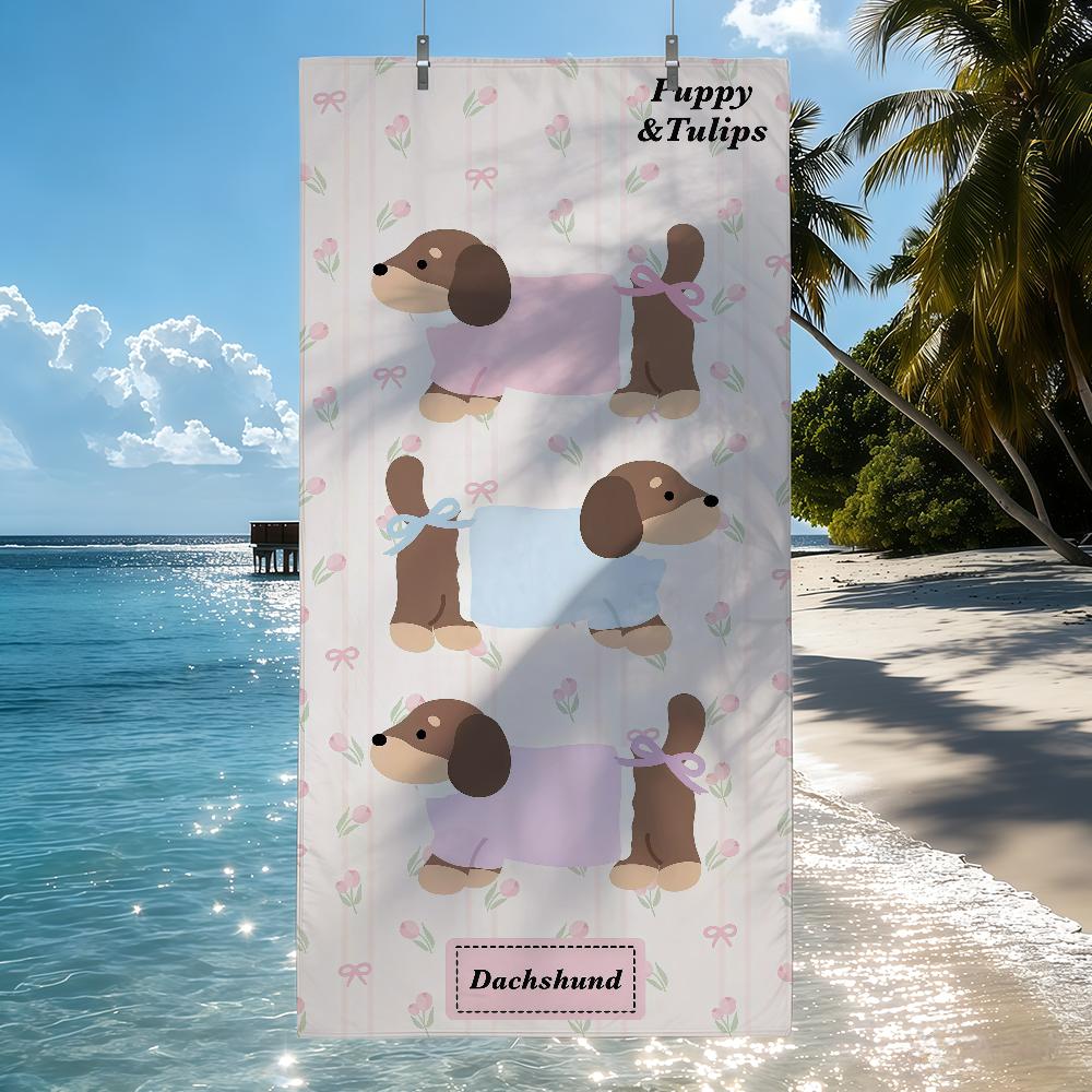 Dachshund Cute dog Cartoon Towel Quick Drying Beach Towels Are Suitable For Swimming Pools Camping Yoga And The Gym