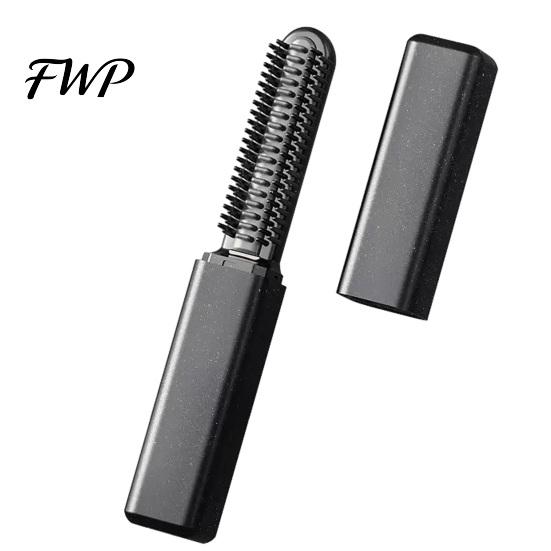 Electric Straightening Brush Mini Hair Straightener for Bangs, Cordless Root Lift & Frizz Control, USB Rechargeable Men Women