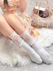 Lolita Lace Frill Mid-Calf Socks with Bow Ribbon - White Ballet Style JK Knee-Highs for Spring & Autumn