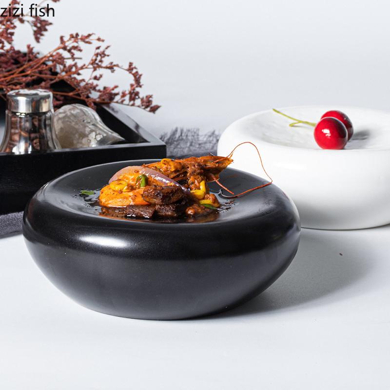 Однотонная черно-белая керамическая тарелка для закусок, десертная тарелка для суши, демонстрационная тарелка для молекулярной кухни, креативная посуда для ресторана