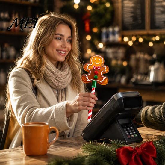 Creative Christmas Gift for Magic Lovers Tap-to-Pay Wand, Candy Cane Handle Credit Card Holder, Cute Handheld Plastic Payment Wand Santa Snowman Tree