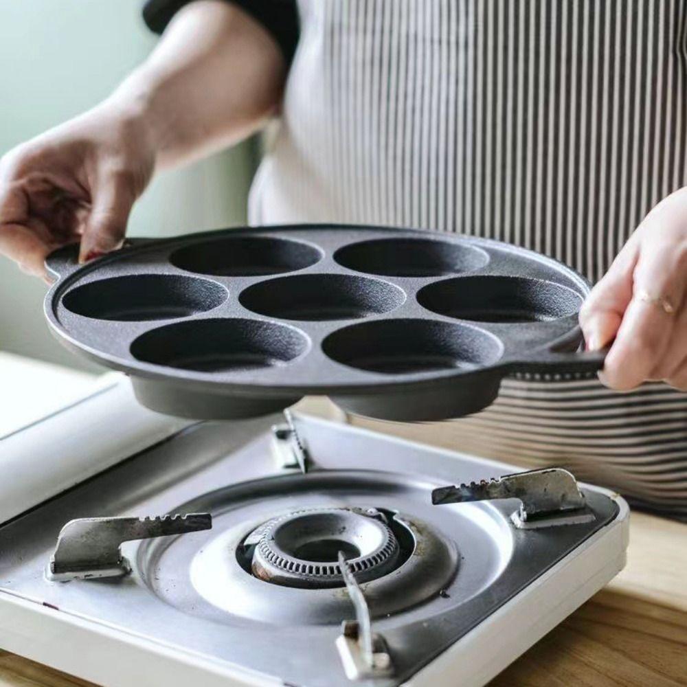 Efficient 7 Hole Omelette Pan Cast Iron Ham Pans Cookware Fried Eggs Pot Pie