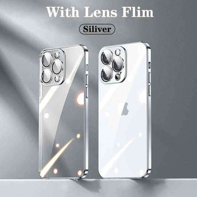 Ультратонкий прозрачный чехол с официальным покрытием для Iphone 14 13 12 11 Pro Max Mini Xs X Xr 7 8 Plus, защитное стекло для камеры Hd, Flim Cover