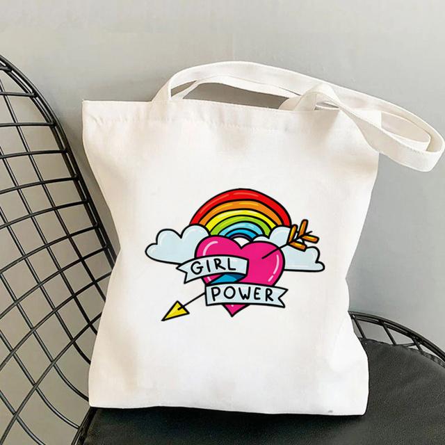 Шоппер GIRL POWER с принтом Каваи Сумка Харадзюку Женская сумка для покупок Холщовая сумка-шоппер Женская сумка-тоут на плечо