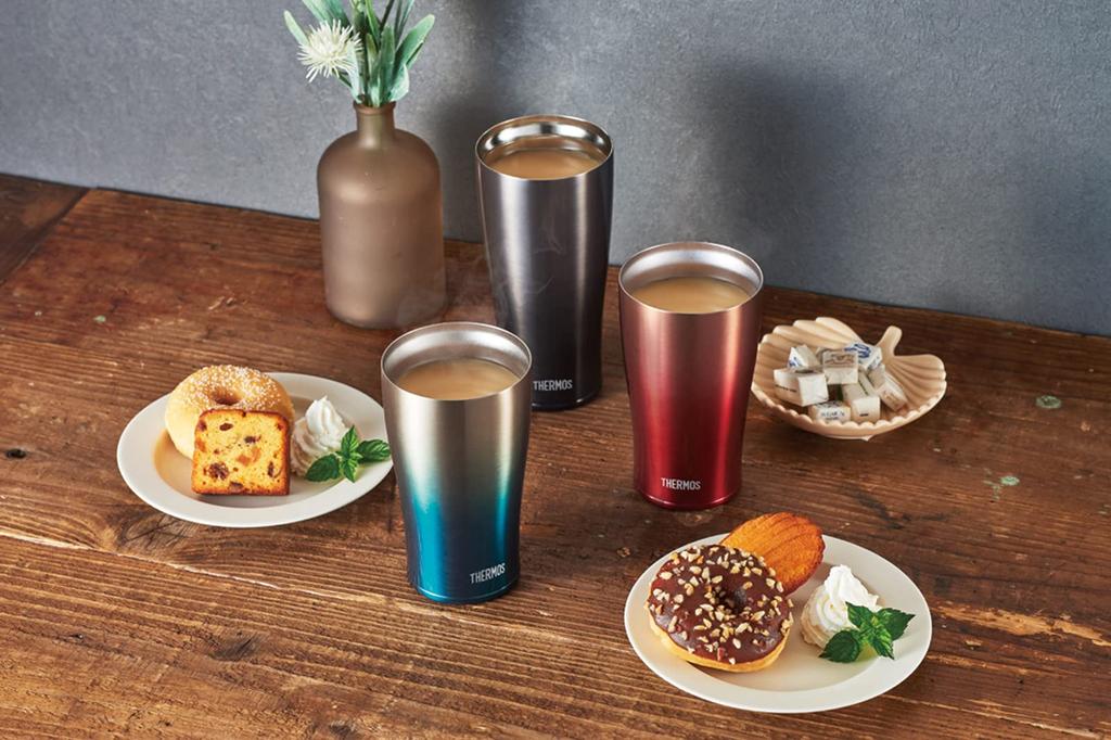 Thermos Стакан с вакуумной изоляцией, черный градиент, подарок на день рождения для мужчин и женщин, 0,42 л, JDE-421LTD BK-G, для отца